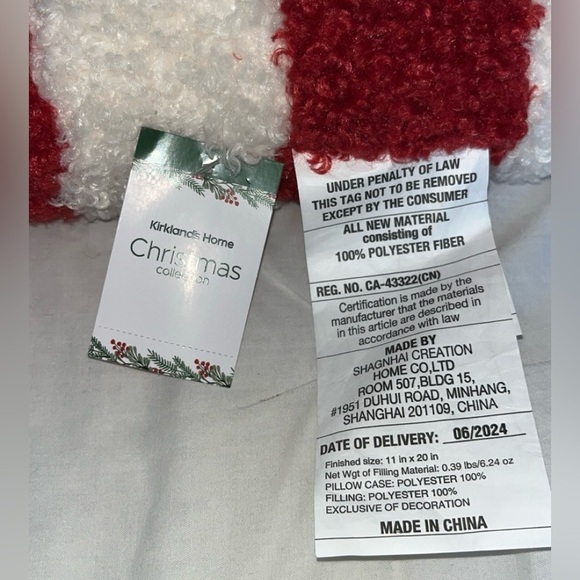 NWT Kirkland’s Home Decor Christmas Collection Candy Cane Pillow - Picture 3 of 4